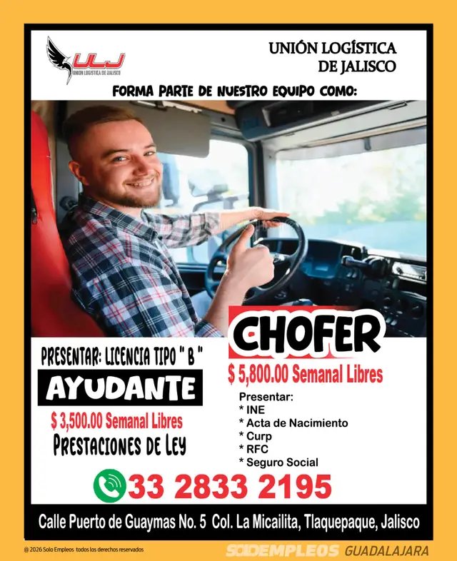 Vacante de empleo en Guadalajara publicada el 2026-07-17 en Solo Empleos