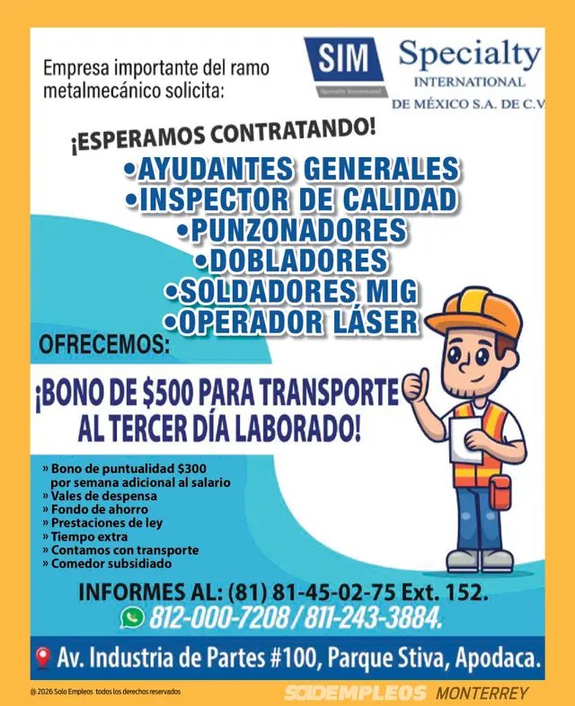 Vacante de empleo en Monterrey publicada el 2026-07-10 en Solo Empleos