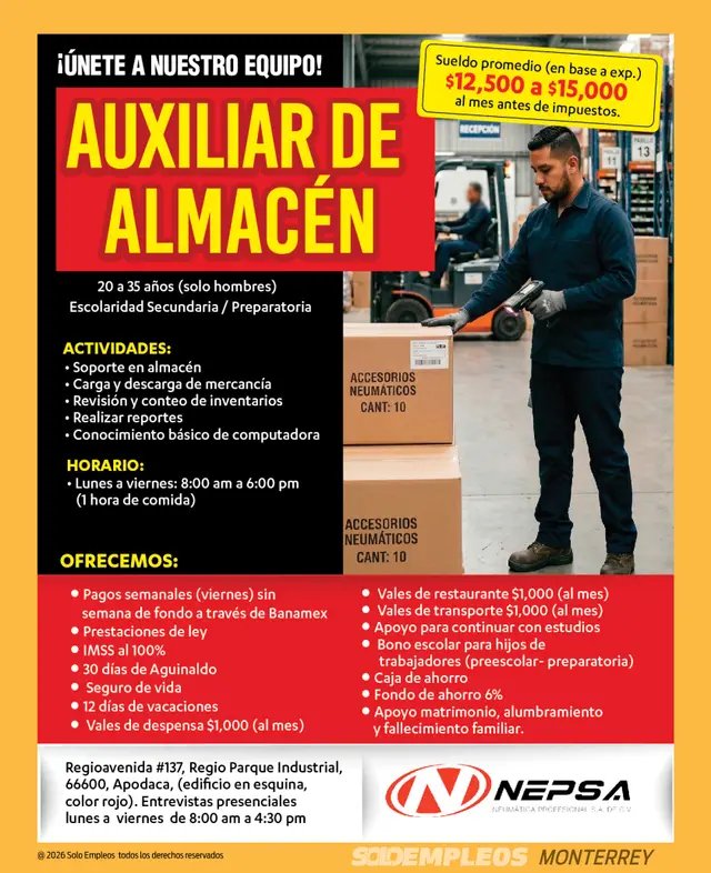 Vacante de empleo en Monterrey publicada el 2026-07-10 en Solo Empleos