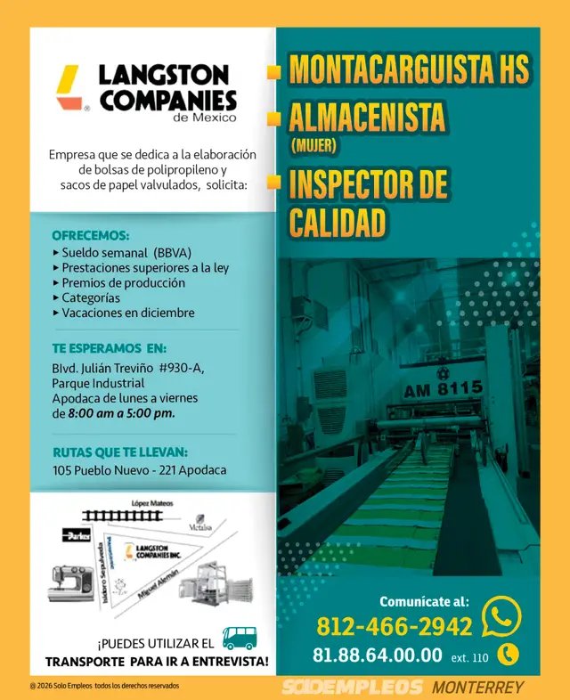 Vacante de empleo en Monterrey publicada el 2026-07-10 en Solo Empleos
